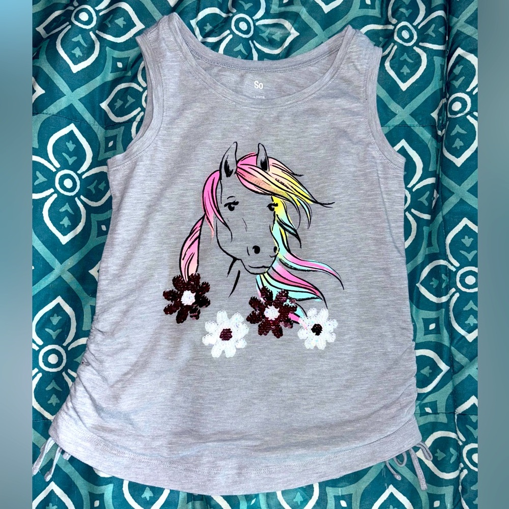 SO girls graphic tank with horse